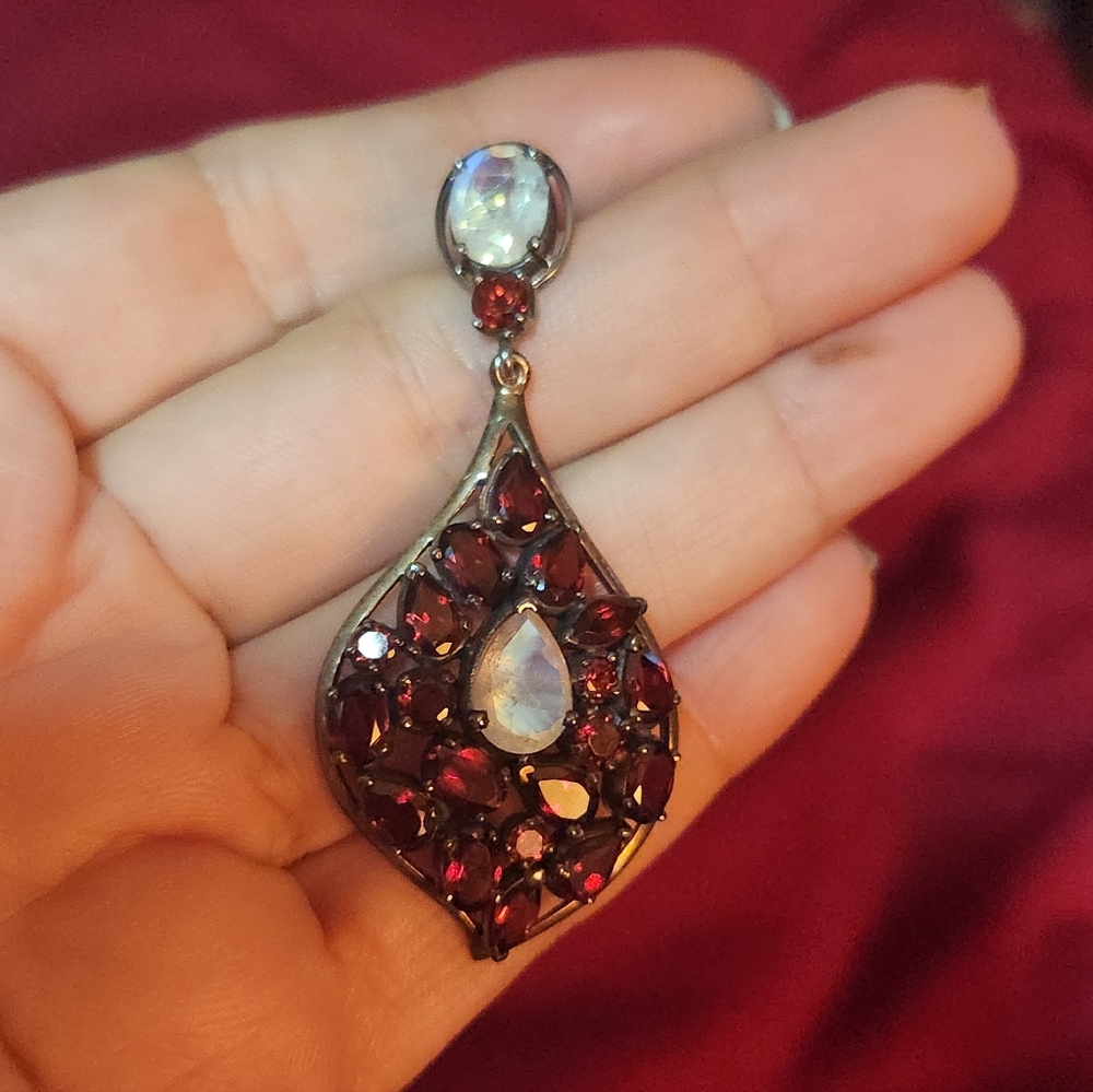 Nicky Butler RAJ Gem Drop Sterling Silver Garnet and Moonstone Earrings*Rare*NIB - Picture 12 of 17